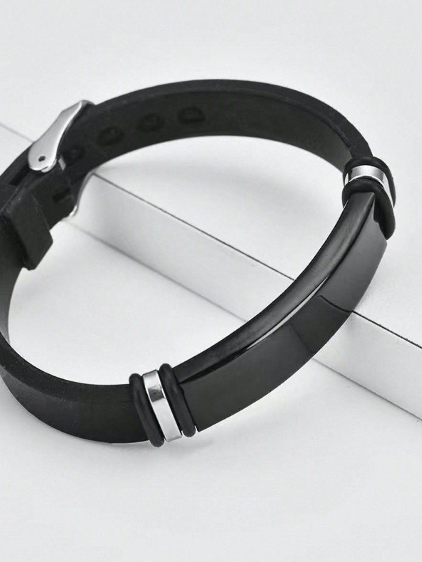 Customizable Men's Personalized Black Bracelet, Stainless Steel Custom Name ID Bracelet